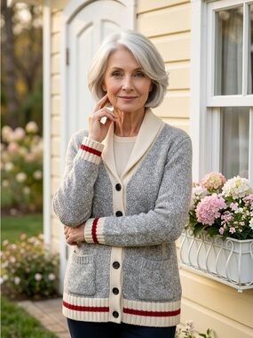 Amnesia Wool Sweater Cottage Grandmacore Casual Gray Cream Cardigan size L